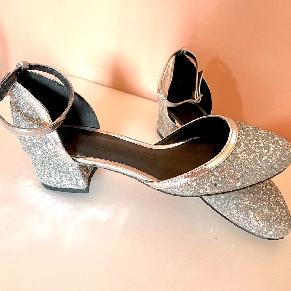 Asos silver glitter heels.